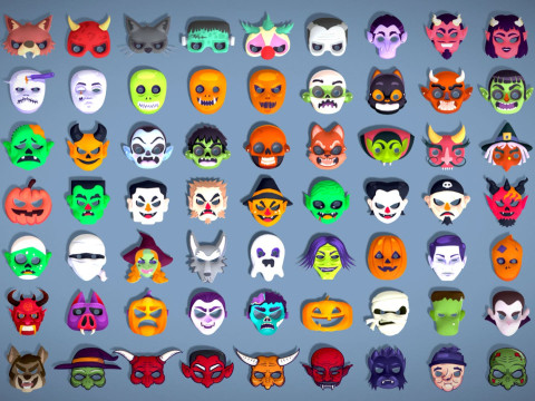 73 Halloween Masks Pack Toon Horror Ghosts Evil Fantasy - Ultimate Collection Modelo 3D