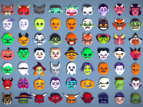 73 Halloween Masks Pack Toon Horror Ghosts Evil Fantasy - Ultimate Collection 3D Model