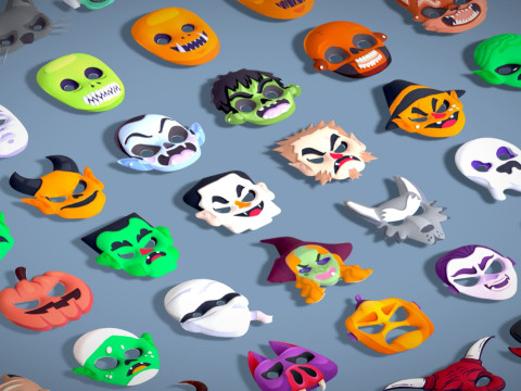 73 Halloween Masks Pack Toon Horror Ghosts Evil Fantasy - Ultimate Collection Modelo 3D