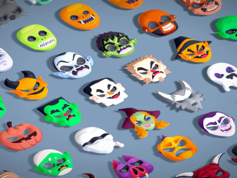 73 Halloween Masks Pack Toon Horror Ghosts Evil Fantasy - Ultimate Collection 3D Model