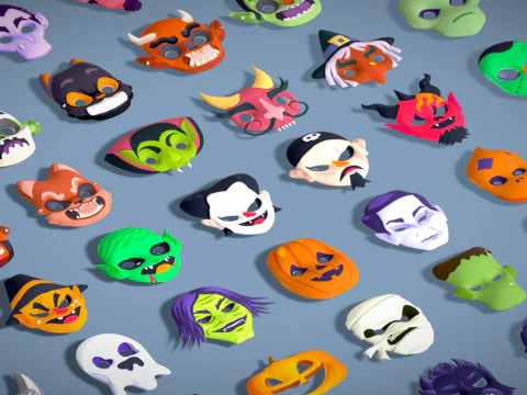 73 Halloween Masks Pack Toon Horror Ghosts Evil Fantasy - Ultimate Collection 3D Model