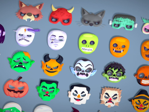 73 Halloween Masks Pack Toon Horror Ghosts Evil Fantasy - Ultimate Collection Modelo 3D