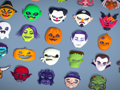 73 Halloween Masks Pack Toon Horror Ghosts Evil Fantasy - Ultimate Collection Modelo 3D