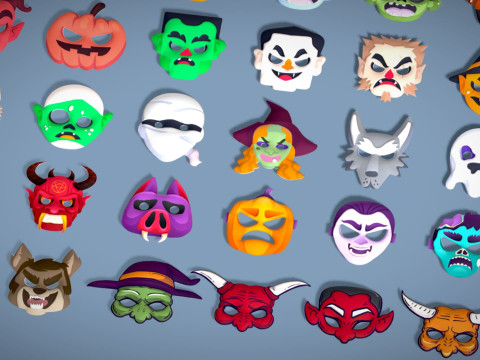 73 Halloween Masks Pack Toon Horror Ghosts Evil Fantasy - Ultimate Collection Modelo 3D