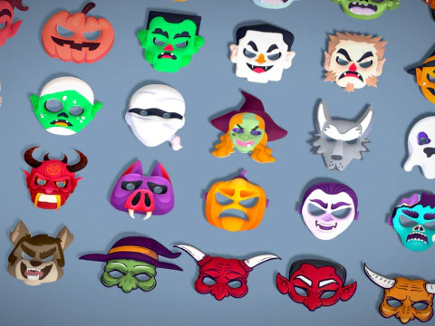 73 Halloween Masks Pack Toon Horror Ghosts Evil Fantasy - Ultimate Collection 3D Model