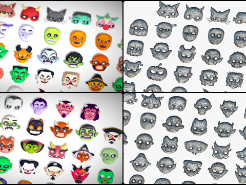 73 Halloween Masks Pack Toon Horror Ghosts Evil Fantasy - Ultimate Collection Modelo 3D