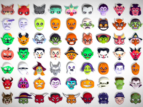 73 Halloween Masks Pack Toon Horror Ghosts Evil Fantasy - Ultimate Collection 3D Model