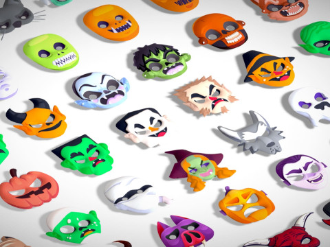 73 Halloween Masks Pack Toon Horror Ghosts Evil Fantasy - Ultimate Collection Modelo 3D