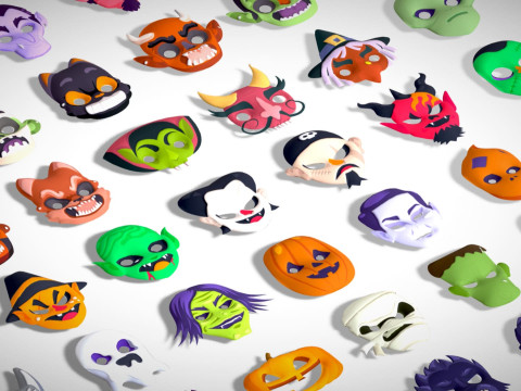 73 Halloween Masks Pack Toon Horror Ghosts Evil Fantasy - Ultimate Collection Modelo 3D