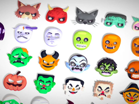 73 Halloween Masks Pack Toon Horror Ghosts Evil Fantasy - Ultimate Collection 3D Model