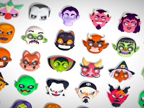 73 Halloween Masks Pack Toon Horror Ghosts Evil Fantasy - Ultimate Collection 3D Model