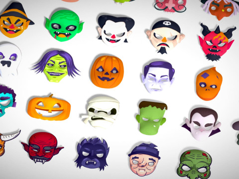 73 Halloween Masks Pack Toon Horror Ghosts Evil Fantasy - Ultimate Collection Modelo 3D