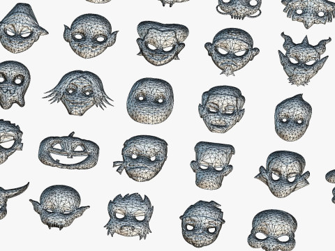 73 Halloween Masks Pack Toon Horror Ghosts Evil Fantasy - Ultimate Collection Modelo 3D