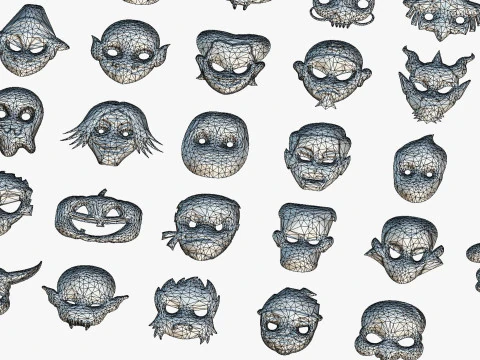 73 Halloween Masks Pack Toon Horror Ghosts Evil Fantasy - Ultimate Collection 3D Model