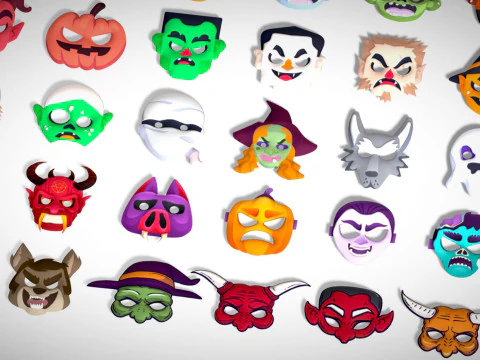 73 Halloween Masks Pack Toon Horror Ghosts Evil Fantasy - Ultimate Collection 3D Model