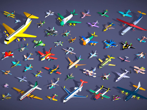 50 エアビークル メガ パック - トゥーン エア フィールド - スカイ フォース コレクション - スタイライズド セット 3Dモデル