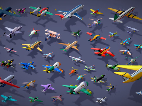 51 स्टाइलिश लो पॉली एयर वाहन मेगा पैक - विमान हेलीकॉप्टर लड़ाकू जेट 3D मॉडल