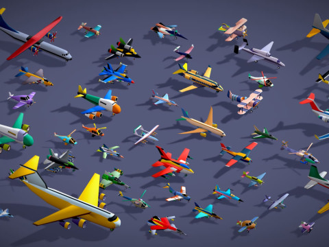 51 स्टाइलिश लो पॉली एयर वाहन मेगा पैक - विमान हेलीकॉप्टर लड़ाकू जेट 3D मॉडल