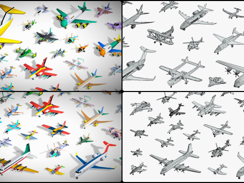 51 स्टाइलिश लो पॉली एयर वाहन मेगा पैक - विमान हेलीकॉप्टर लड़ाकू जेट 3D मॉडल