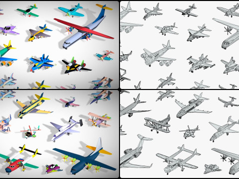 51 स्टाइलिश लो पॉली एयर वाहन मेगा पैक - विमान हेलीकॉप्टर लड़ाकू जेट 3D मॉडल