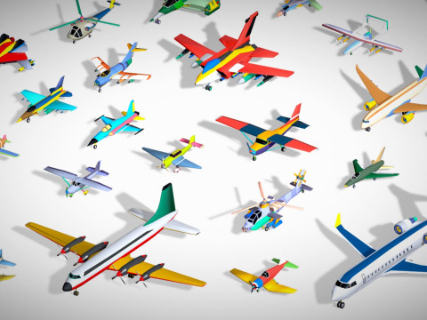 51 स्टाइलिश लो पॉली एयर वाहन मेगा पैक - विमान हेलीकॉप्टर लड़ाकू जेट 3D मॉडल