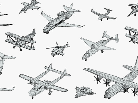 51 स्टाइलिश लो पॉली एयर वाहन मेगा पैक - विमान हेलीकॉप्टर लड़ाकू जेट 3D मॉडल