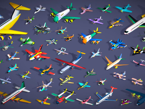 55 Air Vehicle Mega Pack - Toon Air Field - Sky Force Collection - Stylized Set 3D मॉडल