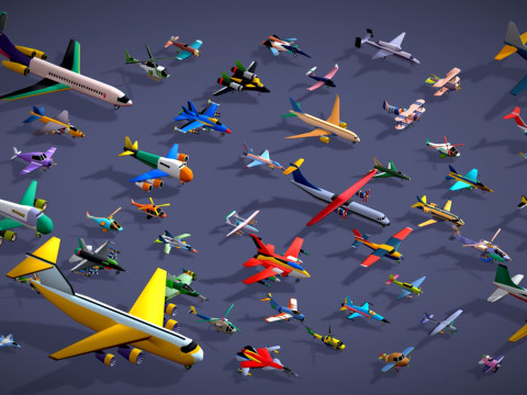 55 Air Vehicle Mega Pack - Toon Air Field - Sky Force Collection - Stylized Set 3D मॉडल