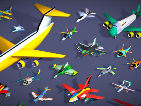 55 Air Vehicle Mega Pack - Toon Air Field - Sky Force Collection - Stylized Set 3D मॉडल