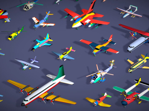 55 Air Vehicle Mega Pack - Toon Air Field - Sky Force Collection - Stylized Set 3D मॉडल