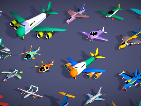 55 Air Vehicle Mega Pack - Toon Air Field - Sky Force Collection - Stylized Set 3D मॉडल