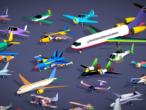 55 Air Vehicle Mega Pack - Toon Air Field - Sky Force Collection - Stylized Set 3D मॉडल