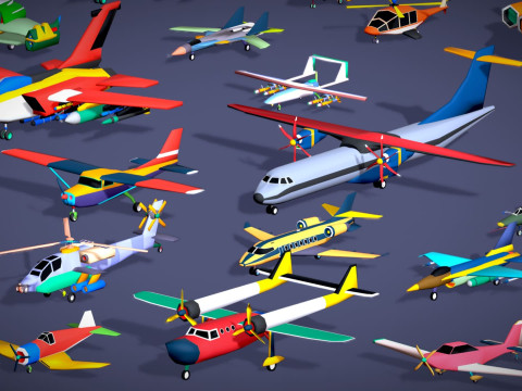 55 Air Vehicle Mega Pack - Toon Air Field - Sky Force Collection - Stylized Set 3D मॉडल