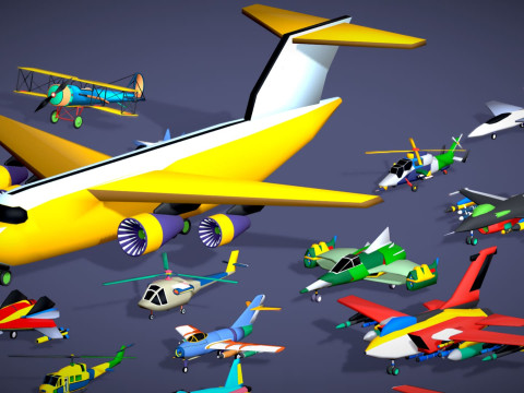 55 Air Vehicle Mega Pack - Toon Air Field - Sky Force Collection - Stylized Set 3D मॉडल
