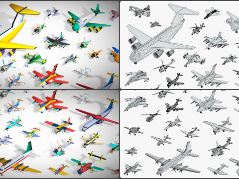 55 Air Vehicle Mega Pack - Toon Air Field - Sky Force Collection - Stylized Set 3D मॉडल
