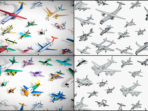 55 Air Vehicle Mega Pack - Toon Air Field - Sky Force Collection - Stylized Set 3D मॉडल