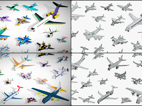 55 Air Vehicle Mega Pack - Toon Air Field - Sky Force Collection - Stylized Set 3D मॉडल