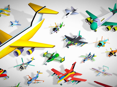 55 Air Vehicle Mega Pack - Toon Air Field - Sky Force Collection - Stylized Set 3D मॉडल