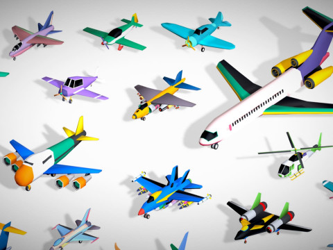 55 Air Vehicle Mega Pack - Toon Air Field - Sky Force Collection - Stylized Set 3D मॉडल