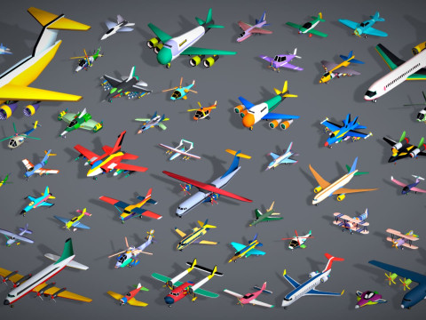 55 Air Vehicle Mega Pack - Toon Air Field - Sky Force Collection - Stylized Set 3D मॉडल