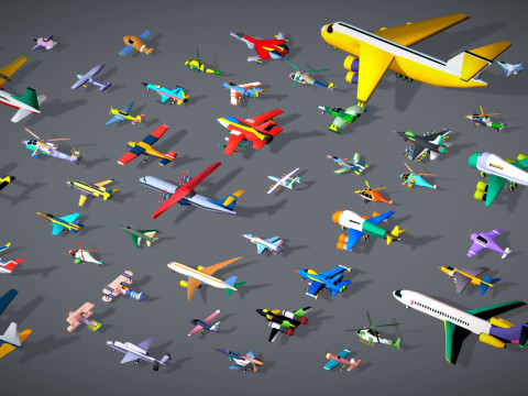 55 Air Vehicle Mega Pack - Toon Air Field - Sky Force Collection - Stylized Set 3D मॉडल