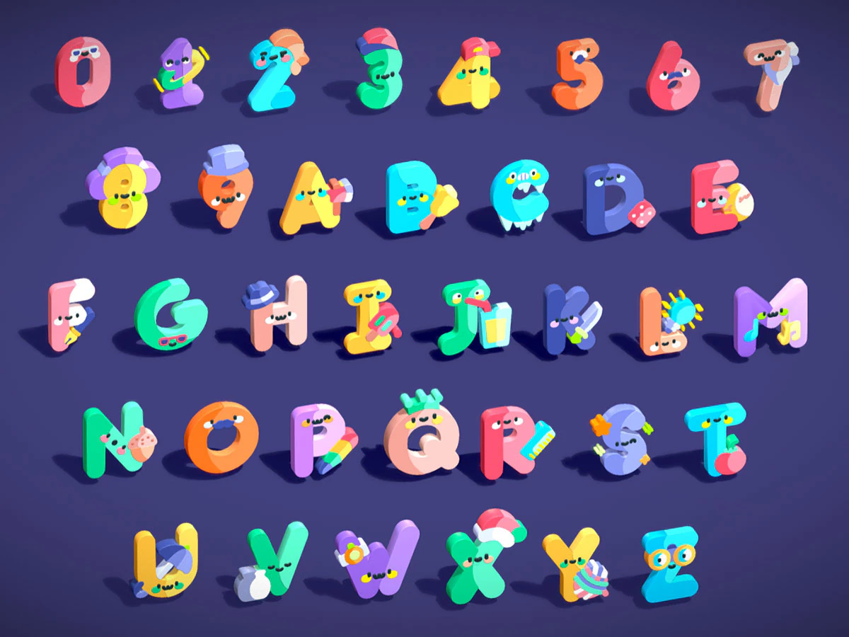 Toon Alphabets Numbers - Low Poly Cartoon Pack 1 - Kids Learning 3D Assets 3D Model .c4d .max .obj .3ds .fbx .stl .blend 