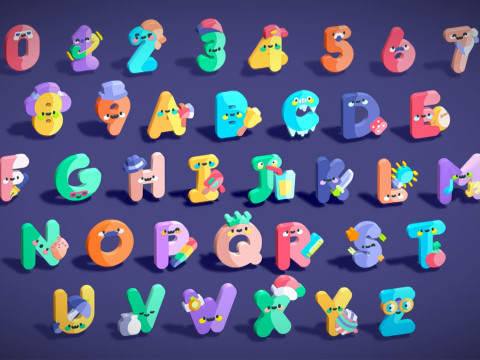 Toon Alphabets Numbers - Low Poly Cartoon Pack 1 - Kids Learning 3D Assets 3D 模型