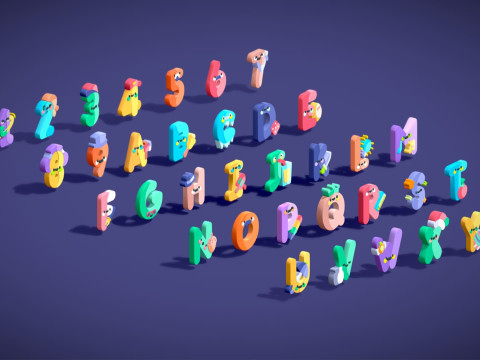 Toon Alphabets Numbers - Low Poly Cartoon Pack 1 - Kids Learning 3D Assets 3D 模型