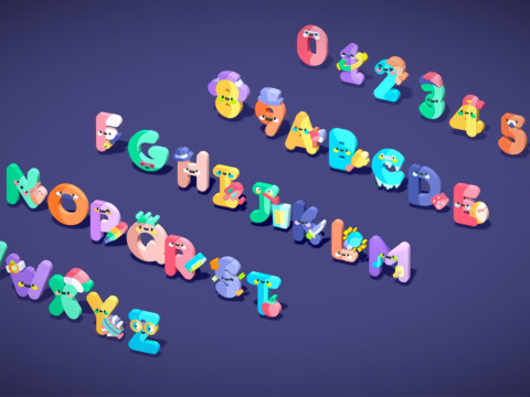 Toon Alphabets Numbers - Low Poly Cartoon Pack 1 - Kids Learning 3D Assets 3D 模型