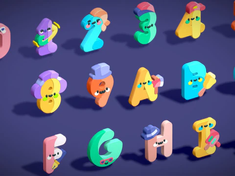 Toon Alphabets Numbers - Low Poly Cartoon Pack 1 - Kids Learning 3D Assets 3D Model