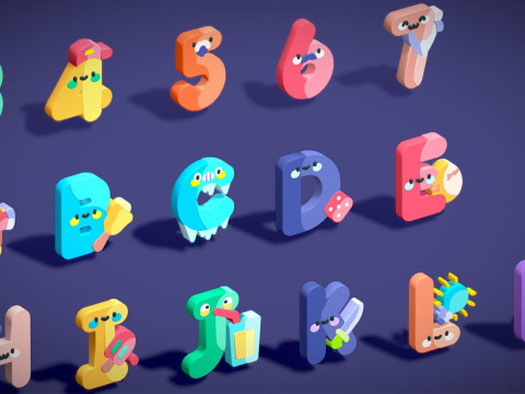 Toon Alphabets Numbers - Low Poly Cartoon Pack 1 - Kids Learning 3D Assets 3D 模型