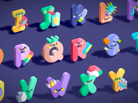 Toon Alphabets Numbers - Low Poly Cartoon Pack 1 - Kids Learning 3D Assets 3D 模型