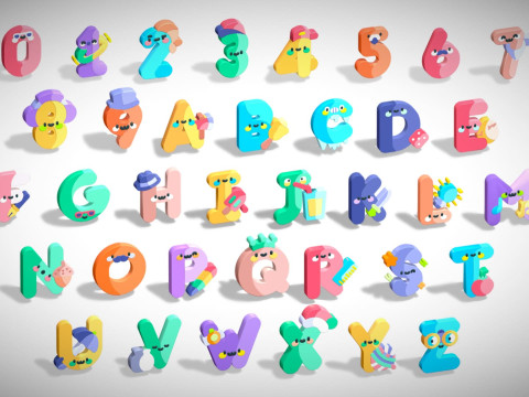 Toon Alphabets Numbers - Low Poly Cartoon Pack 1 - Kids Learning 3D Assets 3D 模型