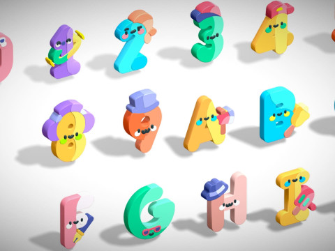 Toon Alphabets Numbers - Low Poly Cartoon Pack 1 - Kids Learning 3D Assets 3D 模型